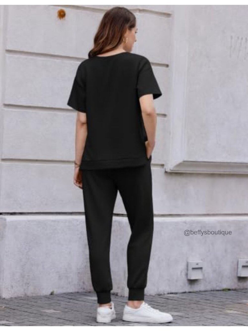 Women's 2 Piece Lounge Set Short Sleeve Top Jogger Pants Rayon Blend - Picture 2 of 5
